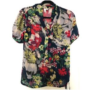 Sheer floral print blouse